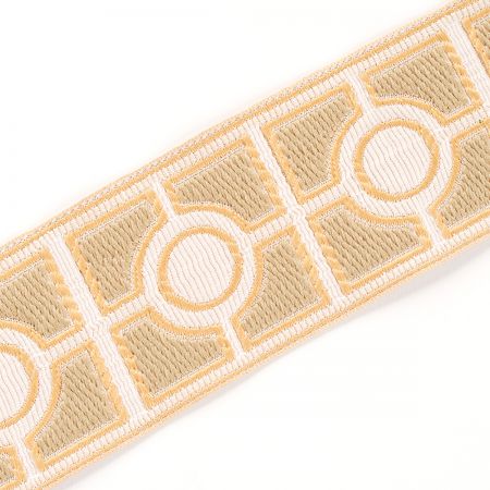 Vyšívaná stuha geometrický vzor hnědo-žlutá