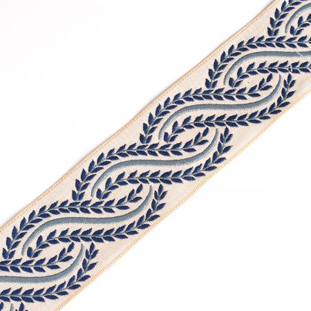 Vyšívaná stuha květinový ornament modrá/krémová