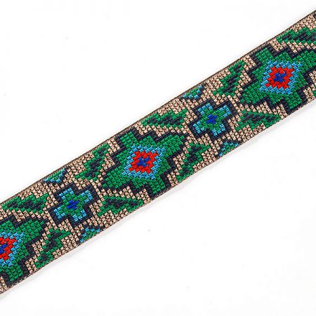 Stuha žakárová etno motiv modrozelená