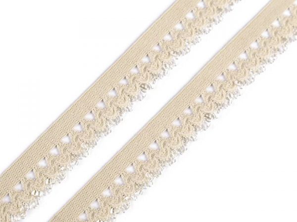Krajková guma pruženka ozdobná volánky béžová