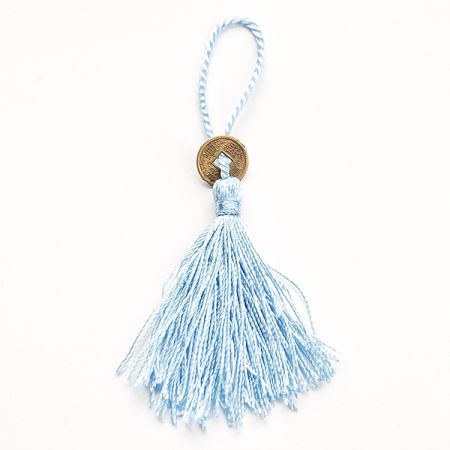 Strapec textilné ozdobný s mincí sv.modrá