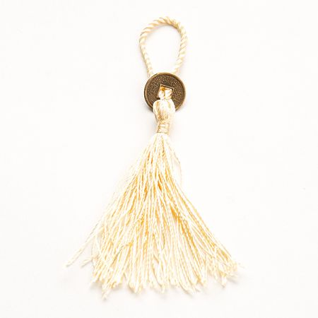 Strapec textilné ozdobný s mincí pastel žltý