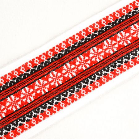 Vyšívaná stuha folklórní vzor červenočerná