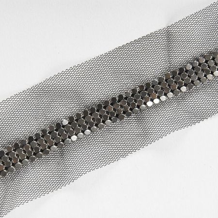 Stuha tylová výšivka s kamínky stříbrnočerná