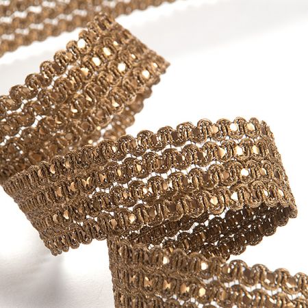 Krajková stuha kovová starozlatá vlnky