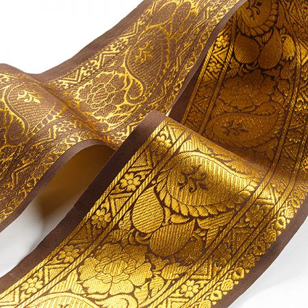Vyšívaná stuha orienální vzor zlatá/hnědá