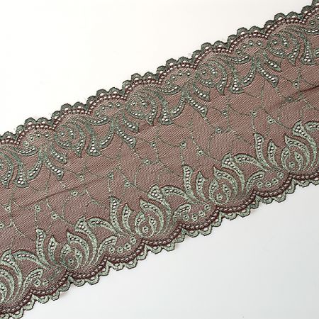 Pružná krajka lem pastel zelená/hnědá