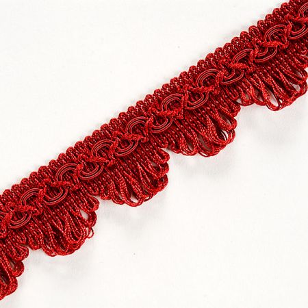 Oděvní prýmek s třásněmi červenovínový