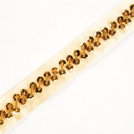 Organzová stuha s flitry a korálky zlatá