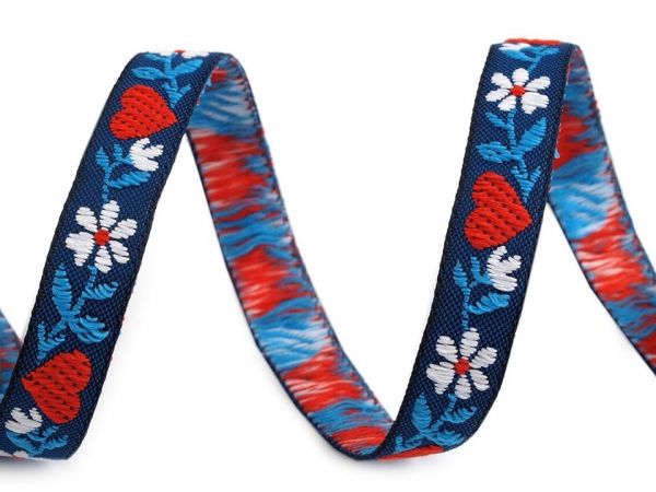 Stuha krojová vyšívaná tmavě modrá 9mm