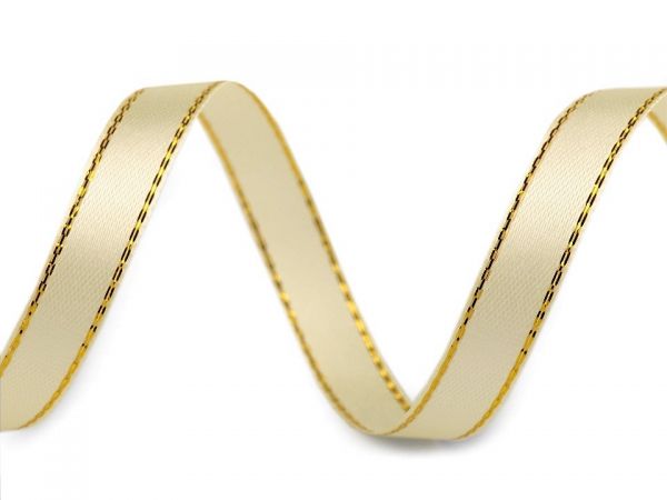 Stuha atlasová vánoční s lurexem krémová/zlatá