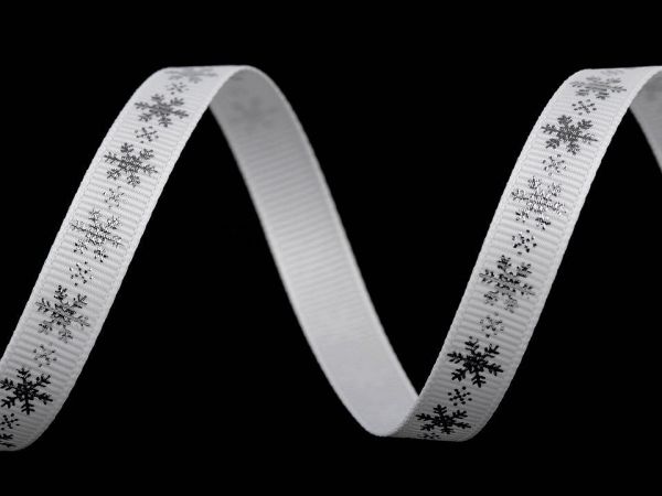 Stuha rypsová vánoční vzor hvězd bílá/stříbrná