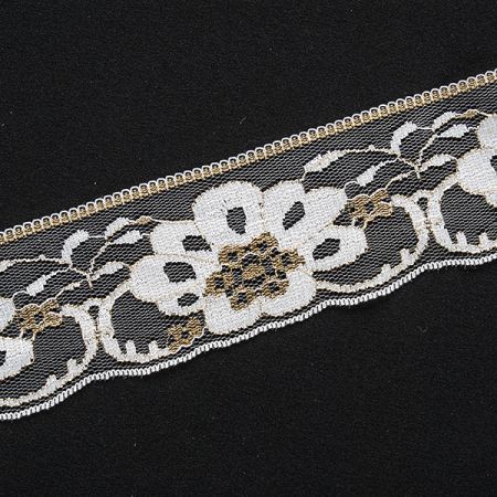 Krajka lem květinový vzor zlatá/bílá