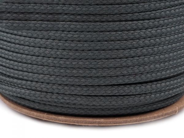 Šňůra oděvní kroucená PES Ø4,6mm tm.šedá