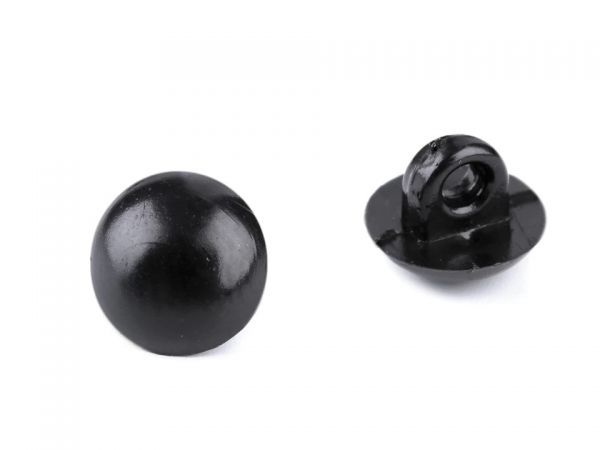 Knoflík půlkulatý černý s krčkem plast/oči 15"