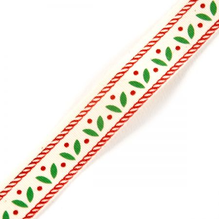 Stuha bavlněná vánoční vzor lístky cesmíny