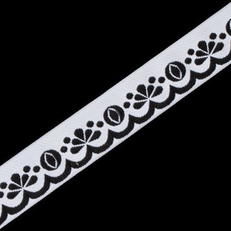 Stuha krojová vyšívaná bílá 2 cm černá výšivka
