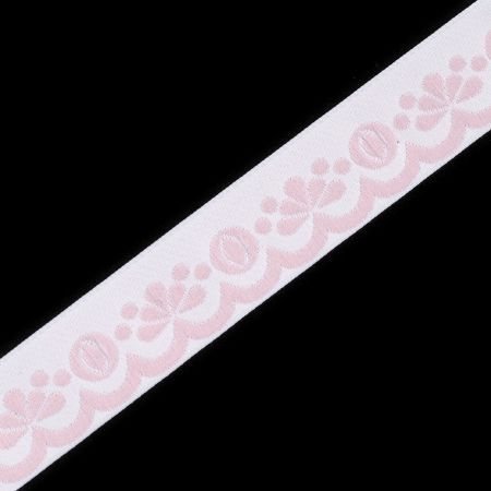 Stuha krojová vyšívaná bílá 2 cm sv.růžová výšivka