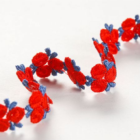 Krajka lemovací oboustranná květy červené