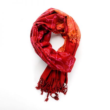 Šála pléd skořicová s květinovou růžovou výšivkou