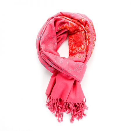 Šála pléd malinová s květinovou  šedou výšivkou