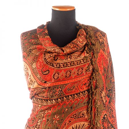 Maxi šála pléd paisley vzor skořicověhnědý