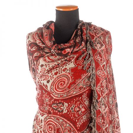 Maxi šála pléd paisley vzor hnědobéžový