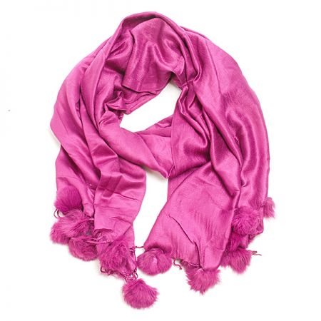 Šál zmes kašmír / hodváb s brmbolcami fialová