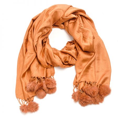 Šál zmes kašmír / hodváb s brmbolcami hnedá