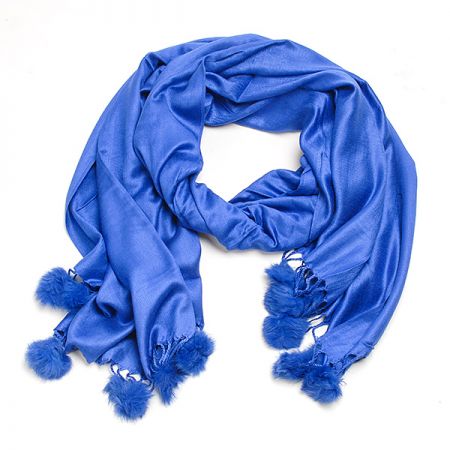 Šál zmes kašmír / hodváb s brmbolcami kráľovská modrá