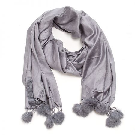 Šál zmes kašmír / hodváb s brmbolcami šedá