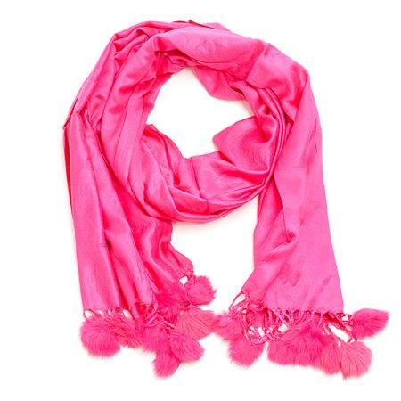 Šál zmes kašmír / hodváb s brmbolcami fuchsiová