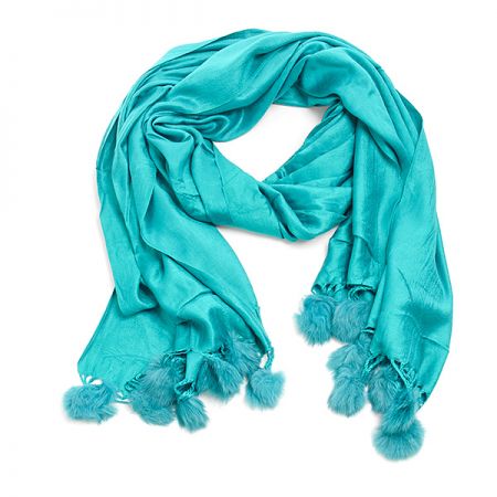 Šál zmes kašmír / hodváb s brmbolcami tyrkysová