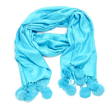 Šál zmes kašmír / hodváb s brmbolcami sv. modrá