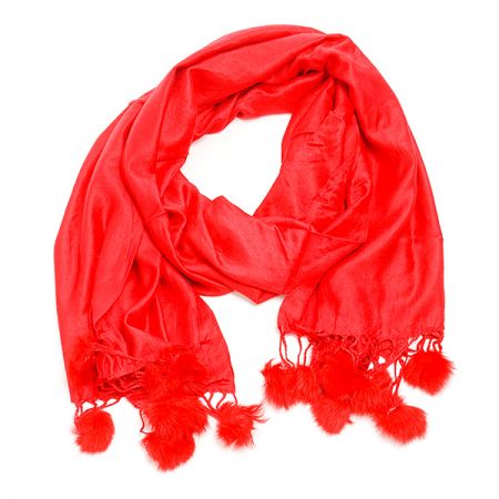 Šál zmes kašmír / hodváb s brmbolcami červená