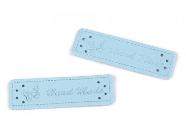 Nášivka eko kůže Handmade cedulka sv.modrá