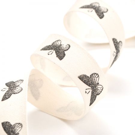 Stuha bavlněná vzor motýlci režná/černá