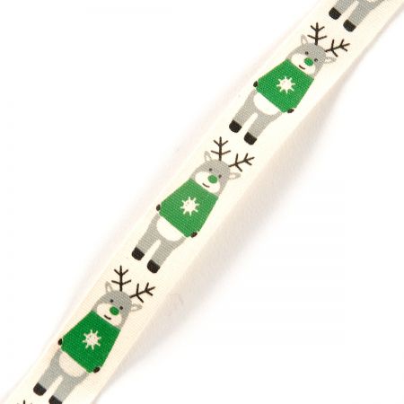 Stuha bavlněná vánoční vzor zelený sobík
