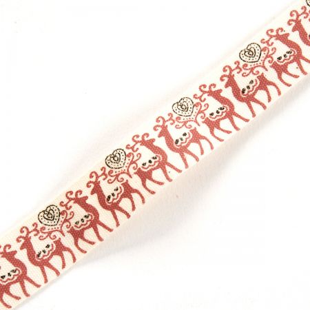 Stuha bavlněná vánoční vzor sobíci a srdíčka 