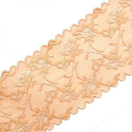 Pružná krajka vsadka lem květiny béžová/hnědá