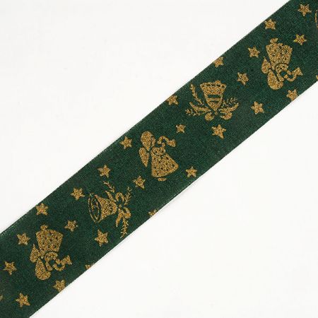 Stuha tisk vánoční motiv zl.tisk vánoce zelená