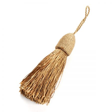 Střapec textilní ozdobný starozlatý tmavý