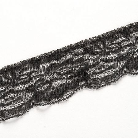 Krajka elastická jemná květinový vzor černá