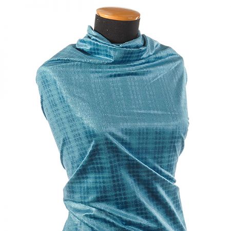 Pružný manšestr lesklý kostky tyrkysově modrý