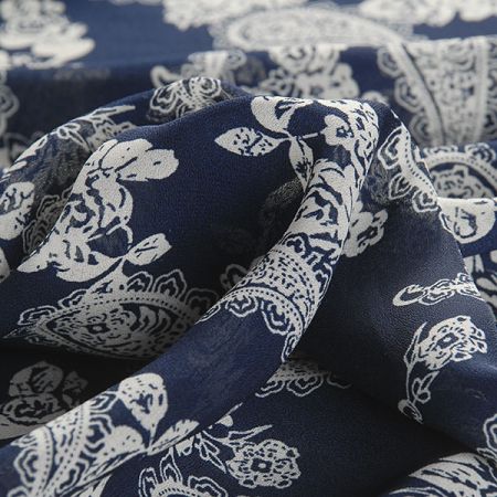 Žoržet paisley květinový vzor tmavě modrý