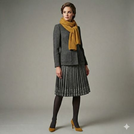 Tvíd plisé s výšivkou šedočerná/černá