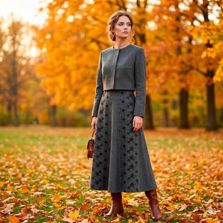 Tvídová látka s výšivkou šedočerná