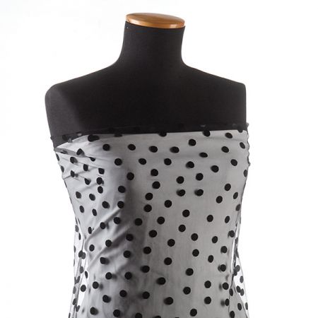 Tyl šatový sametový flock puntík černý