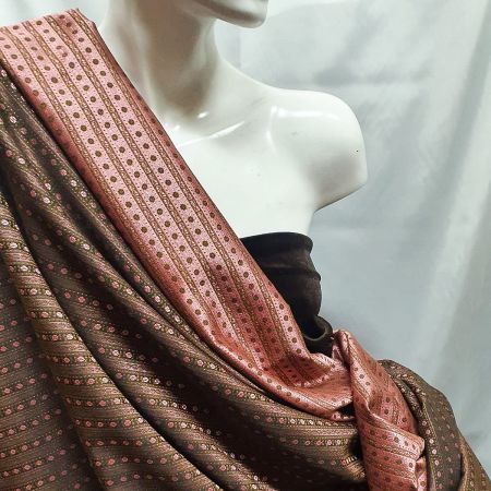 Brokát nepružný květy a proužky starorůžová