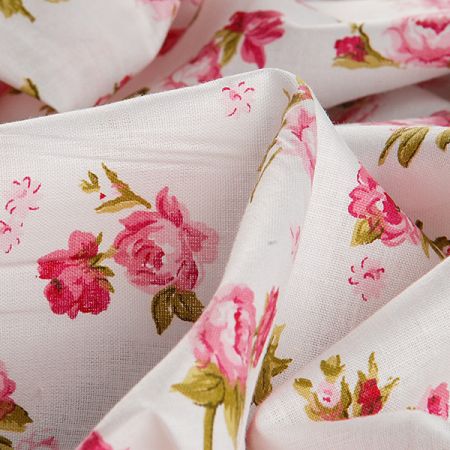 Bavlněná látka tisk vzor růží růžová